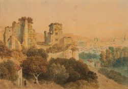 Frederick Nash [1782-1856]- Figures, ruins and buildings in an Italian landscape,