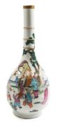 A Chinese porcelain bottle vase: with raised neck and triple neck rings enamelled in the famille