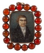 Circle of Mauritius Lowe [1746-1793]- A miniature portrait of gentleman,:-bust-length,