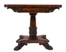 A William IV carved rosewood rectangular card table:,