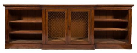 A Victorian mahogany breakfront low open bookcase:,