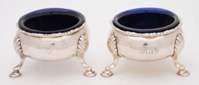 A pair of George II silver salts, maker's marks worn, London, 1751: initialled,