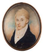 Anglo/Irish School Circa 1800- A miniature portrait of a young man, head and shoulders,