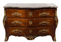 A Louis XV kingwood, inlaid and gilt metal mounted serpentine fronted bombe commode:,