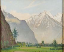 * Robert Morson Hughes [1873-1953]- The Alps,:- signed bottom left oil on board 32 x 40cm.
