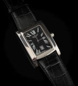 A gentleman's 'Longines DolceVita' stainless steel wristwatch: the rectangular black dial with