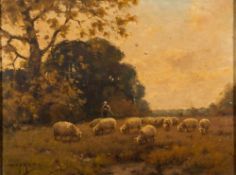 Martinus Jacobus Nefkens [1866-1941]- Shepherdess and Sheep in a wooded field,