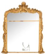 A 19th Century carved giltwood and gesso overmantel mirror:,