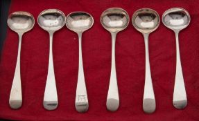 Six early 19th century provincial silver Old English pattern salt spoons, maker William Welch II,