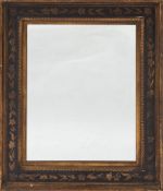 A giltwood and ebonised rectangular mirror:, the plate within a plain slip and dentil edge,