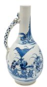 A Chinese blue and white jug: of bottle form with serpent handle,