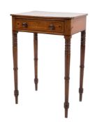 A Regency mahogany and inlaid rectangular work table:, bordered with ebonised lines,