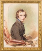 George Richmond [1809-1896]- Portrait of a young man, half-length seated,:- with short brown hair,