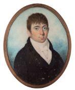 English School early 19th Century- A miniature portrait of a young man,