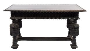 A 19th Century carved oak table:, of refectory type, the rectangular top with a foliate edge,