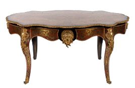 A 19th Century French 'Boulle work' ebonised and gilt metal mounted centre table:,