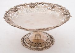 An Edward VII silver pedestal bon bon dish, maker's mark worn, London,