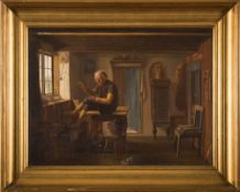 Dutch School [19/20th Century]- Cobbler in a workshop interior,:- oil on canvas 31 x 41cm.