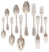 A matched silver Fiddle & Thread pattern part flatware service, various makers and dates: crested,