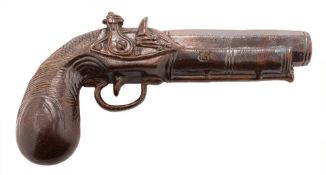 A Stephen Green brown glazed stoneware 'pistol' flask: in the form of a percussion pistol,
