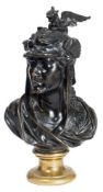 After Leon Pilet (1839-1916) A bronze bust of a Trojan warrior: wearing a Renaissance style helmet