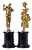 A pair of 19th century gilt bronze figures of Pierrot and Columbine:,