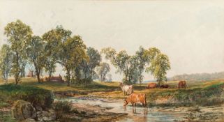 John Faulkner [1835-1894]- A Hampshire river landscape; cattle watering,