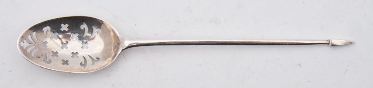 A George II silver mote spoon, marks worn possibly London,