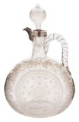 A Victorian glass and silver mounted claret jug, maker Robert Hilliard, Birmingham,