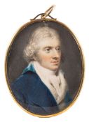 English School Circa 1790- A miniature portrait of a gentleman,:- head and shoulders,