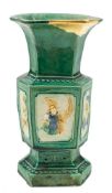 A Chinese famille verte biscuit vase: of octagonal section,