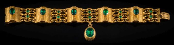 A 19th century gilt metal and emerald coloured,