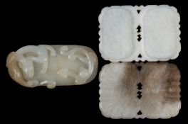 A Chinese jade cosmetic box and a jade plaque: the two-piece box with four divisions and carved to