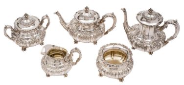 An American five-piece sterling silver tea and coffee service, stamped J D Caldwell & Co,