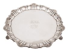 A George V silver salver, maker Walker & Hall, Sheffield, 1924: initialled and inscribed,