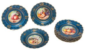 A Royal Worcester fruit painted porcelain part service: with scalloped rims,