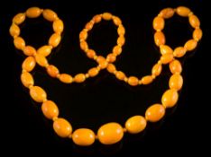 An amber bead single-string necklace: with 54 individually knotted,