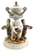 A Naples porcelain figural centrepiece: modelled with four children proffering baskets and hats