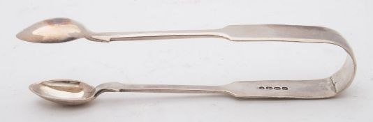 A pair of Victorian provincial silver sugar tongs, maker Josiah & James Williams,