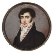 Russian School early 19th Century- A miniature portrait of a young man, head and shoulders,