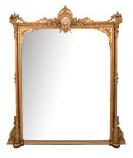 A mid 19th Century giltwood and gesso overmantel mirror:,