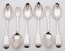 A set of six George III Scottish silver fiddle pattern dessert spoons, maker John Zeigler,