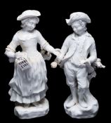 A pair of Bristol [Champion's] white glazed figures of Liberty and Matrimony: the girl holding a