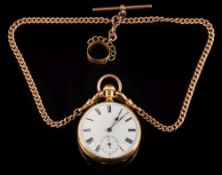 A late 19th century French gold-cased keyless cylinder open face pocket watch,