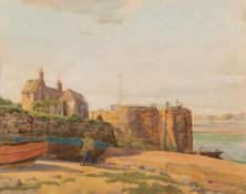 * William Lyons-Wilson [1892-1981]- Topsham Lock,:- signed and inscribed watercolour 37 x 47cm.