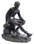 After the Antique, Mercury seated on a rock: wearing winged sandals, dark brown patination,