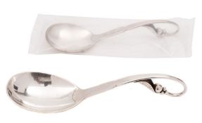 A Georg Jensen silver blossom pattern preserve spoon, stamped marks: bears import mark for London,