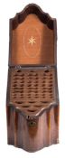 A George III inlaid mahogany and satinwood banded knife box: of serpentine outline with hinged fall