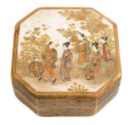 A Japanese Satsuma earthenware box and cover by Kinkozan: of octagonal form,