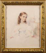 George Richmond [1809-1896]- Portrait of Miss Sandham, half-length seated,